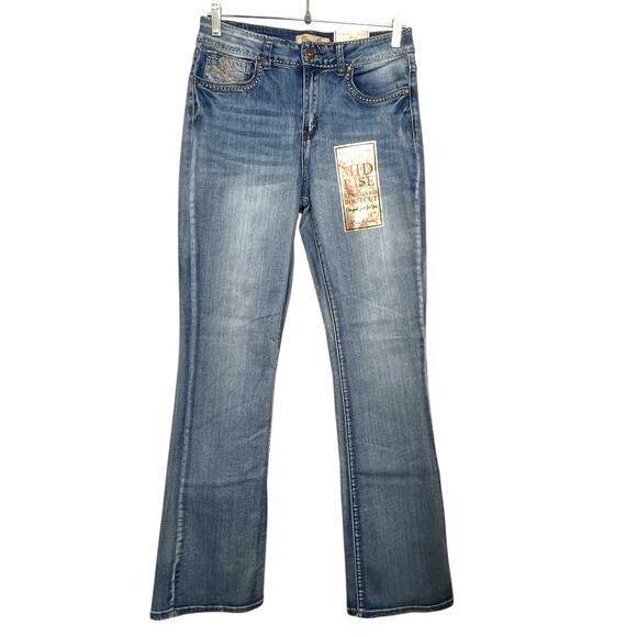 Elite Bootcut Jeans Size 11/30 Mid Rise Blue Embellished Cross Pockets New - Picture 1 of 11